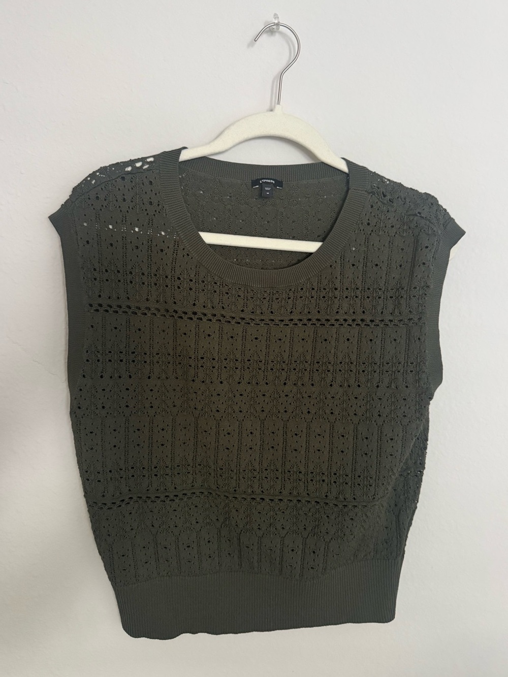 Express Olive Green Open Knit Sleeveless Top Medium